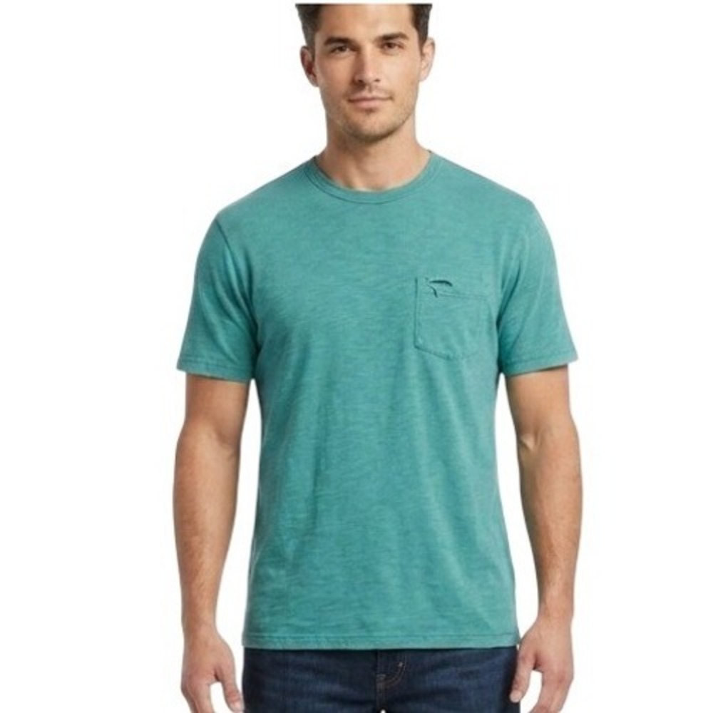 Tommy Bahama T-Shirt Mens Small Teal Green Slub Cotton‎ Pocket Tee ST225679